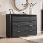 Okvnbjk Fluted 8 Drawer Dresser, 52" Wide Modern Wood Dresser for Bedroom, Chest of Drawers with Curved Profile Design, TV Stand & Storage Organizer for Living Room, Hallway, Black