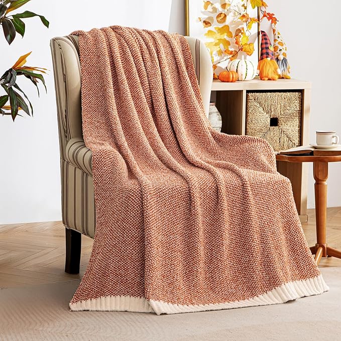 MIULEE Fall Burnt Orange Super Soft Throw Blanket for Bed, Twin Size Cozy Fluffy Warm Blankets Knit Blankets for Couch, Sofa, Chair, Living Room, Camping, Picnic, 60 x 80 inch