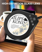 Flexible Gooseneck 2-in-1 Magnifying Glass with Light and Stand,10x & 5x Real Glass Lens Magnifying Lamp, 5 Color Stepless Hands-Free LED Desk Lamp with Clamp for Painting, Crafts, Reading (White)