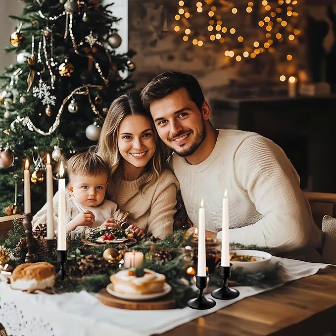 Vintage Black Taper Candle Holders, Set of 12, Metal Taper Candlestick Holder for Dinner Room Table Centerpiece, Wedding Reception, Festive,Mantel Decoration, Home Decor (Black, Set of 12)