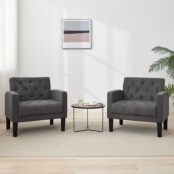 TYBOATLE Mid-Century Fabric Tufted Accent Living Room Armchairs, Comfy Modern Upholstered Bedroom Office Armchair, Reading Chair