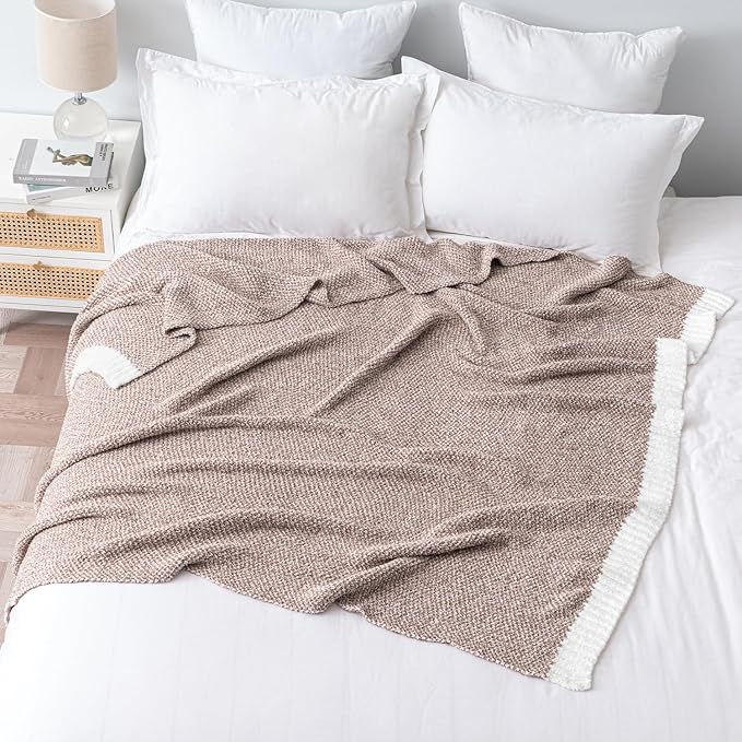 MIULEE Super Soft Throw Blanket for Couch, Taupe Cozy Fluffy Warm Blankets Lightweight Knit Throw Blankets for Sofa, Bed, Chair, Living Room, Camping, Picnic, 60 x 80 inch
