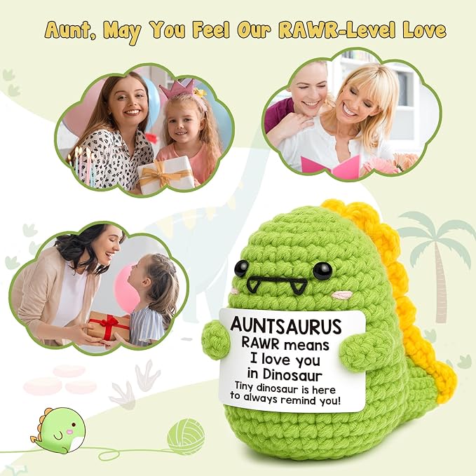 OCCdesign Mini Christmas Aunt Gifts from Niece Nephew RAWR I Love You Auntie Best Aunt Ever Gifts Cute Handmade Crochet Dinosaur for Christmas Thanksgiving Day Birthday Gift for Auntie Aunty to be