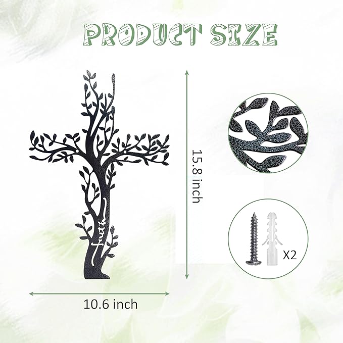 Ecqizer Unique Tree of Life Wall Cross, Artistic Cross Wall Decor, Ideal for Home & Kitchen, Subtle Wall Sculpture Art, 16 Ã— 11 Inch, balck