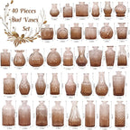 Set of 40 Glass Bud Vases, Small Amber Glass Vases in Bulk, Mini Vintage Embossed Flower Vase for Wedding, Centerpieces, Birthday Party, Baby Shower, Home Table Decorations (Amber)