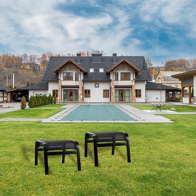 Patio Footstools Outdoor Foot Rest Aluminum Patio Ottomans Portable Seat Wicker Furniture Stackable Ottoman 2 Pieces Black