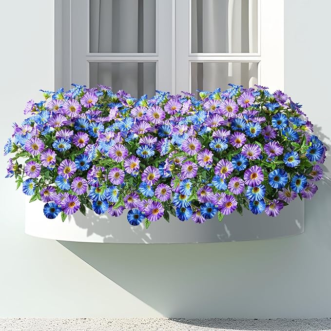 UV Resistant Artificial Petunias 8PCS Fake Flowers Artificial Flowers for Outdoors Silk Flowers Fake Hanging Basket Plants Suitable for Outdoor Porch Decoration patio Decor,Blue purple,13.3In