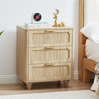 Fluted Nightstand Set 2 22.9'' Wood Nightstands with Drawers Bedside Table Set of 2 Mid Century Drawer Dresser for Bedroom Living Room Natural