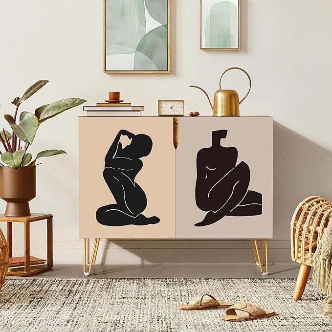 SIGNWIN Sideboard Buffet Cabinet, Kitchen Storage Cabinet with 2 Doors, Matisse Nude Dancer Exhibition Poster Vintage, Cupboard Console Table for Dining Room - 35" L x 18" W x 29" H