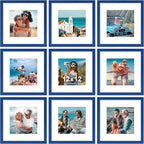 Vittanly 12x12 Picture Frame Set of 9 - Display 8x8 Photos with Mat or 12x12 Without Mat, Wall Mount Frames for Home Decor, Horizontal or Vertical (Blue)