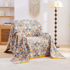 Boho Blanket Throw Quilt, 100% Cotton Soft Light Weight Throw Blankets for Summer, 60"x80" Farmhouse Flower Decorative Blankets, All Season Rustic Reversible Bohemian Throw Quilt