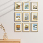 Vittanly 5x7 Picture Frames Set of 9, Shatter Resistant Plexiglass, Display 4x6 Pictures with Mat or 5x7 without Mat, Photo Frames for Wall or Tabletop, Engineered Wood, OAK