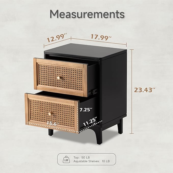 Fully-Assembled Modern Farmhouse Clean-Lined Nightstand, End Table with 1 Drawer, Black