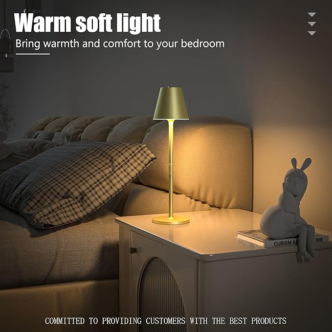 LED CordlessTable Lamp,4000mAh Rechargeable Battery Desk lamp,3 Level Brightness Night Light, Simple Design, for Couple Dinner/Coffee Table/Restaurant/Bedroom(Champagne Gold 4Pack)