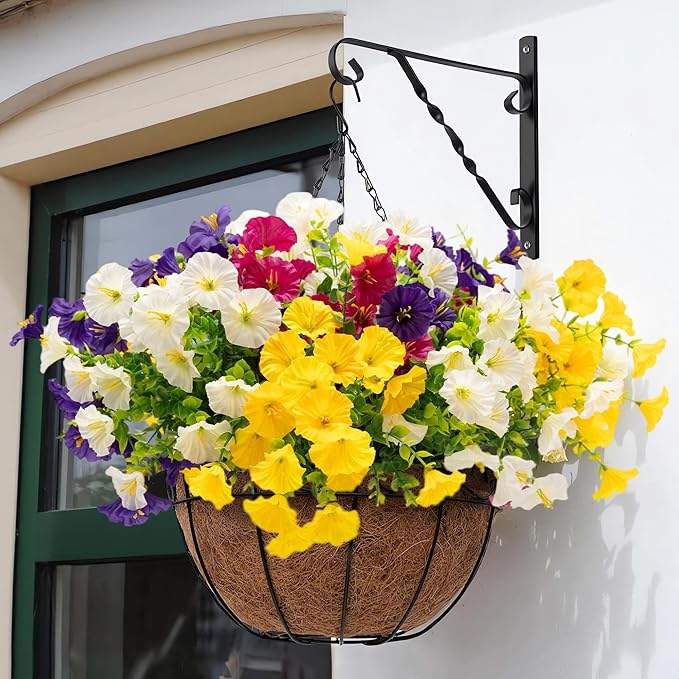 16 Bundles Artificial Flowers for Outdoor Spring Summer Decoration,Realistic Fake Silk Flowers Colorful Morning Glory UV Resistant Faux Plants for Front Door Porch Patio Planter Yard (Multi-Color)