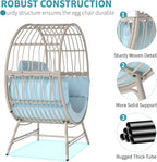 Egg Chair Outdoor Indoor, Oversized Rattan Chair with Thicken Cushion, 350LBS Capacity Wicker Patio Lounge Chair, Basket Chair for Living Room Balcony Porch Backyard, Blue