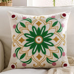 Embroidered Throw Pillow Cover 18x18 Classic Boho Floral Pattern Pillows Cover Outdoor Decorative Pillowcase,Durable Cozy Textured Cushion Case for Sofa Couch Bed Living Room,Green Yellow