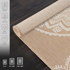 CAMILSON Outdoor Rug 5x7 Modern Area Rugs for Indoor and Outdoor Patios and Porches - Waterproof, Washable, Non-Shedding, Easy-to-Clean Outside Carpet (5 x 7, Medallion - Beige/White)