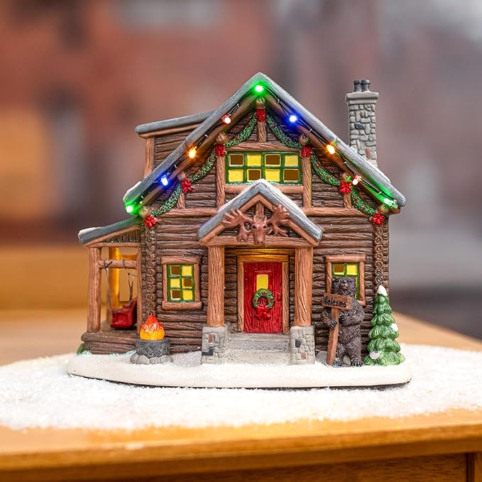 Christmas Village Moose Lodge Retreat | Christmas House Collection Accessories Figurines for Decorations and Gifts | Sound with Multicolor LED Lights
