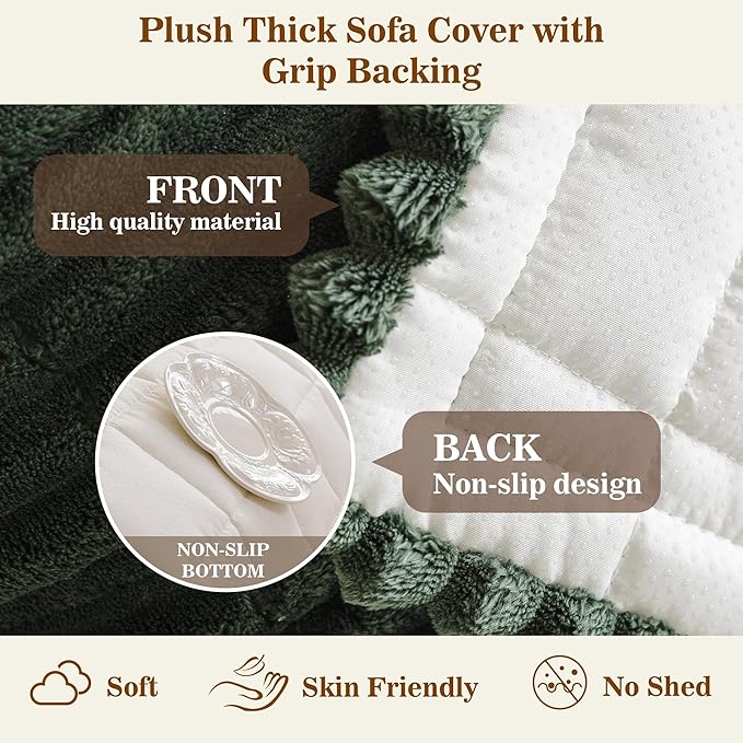 MYSKY HOME Couch Covers for 3-4 Cushion Sofa Pet Friendly, Couch Cover for Dogs, Sofa Covers for Pets Washable, Soft Non-Slip Sofa Slipcovers Furniture Protector Covers, Moss Green, 27.6" x 82.7"