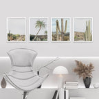 SIGNWIN Framed Tropical Palm Tree Saguaro Cactus Wall Art, Set of 4 Desert Landscape Wall Decor Prints, Nature Wilderness Wall Décor for Living Room, Bedroom - 8"x10"x 4 White