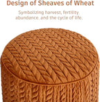 Modern Round Ottoman 2Pcs, Braided-Tufted Foot Stool Ottoman, Velvet Upholstered Vanity Stool for Makeup, Bedroom, Living Room, Dark Orange