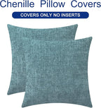 CaliTime Throw Pillow Covers Decorative 26 X 26 Inches Pack of 2 Cozy Chenille Cushion Cases for Couch Sofa Bed Living Room Home Smoke Blue
