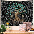 Lunerfex Tree of Life Tapastry Butterfly Moon Tapastry Flower Green Tree Tapestries Mandala Wall Hanging for Bedroom and Living Room Decor 44×60 Inches