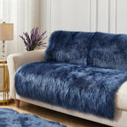 AMTOVO Faux Fur Sheepskin Rug for Living Room, 4 x 6 ft Dark Blue Fluffy Area Rug for Bedroom, Playroom, Luxury Room Decor, Rectangle