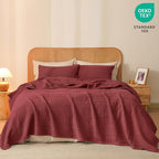 PHF 100% Cotton Waffle Weave Blanket King Size, Soft Lightweight Breathable Cozy Summer Blankets for Bed, Luxury Aesthetic Woven Bedding for Home Decor, 108"x90", Wine Red