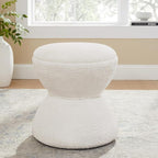 VANOMi Multi-Functional Boucle Ottoman, Vanity Stool Chair, Sturdy Wooden Footstool, Suitable for Living Room, Bedroom, and Entryway, Without Installation, White