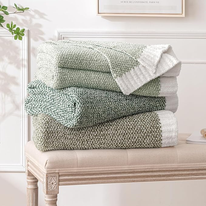 MIULEE Green Super Soft Throw Blanket for Couch, Cozy Fluffy Warm Throws Knit Blankets for Sofa, Bed, Chair, Living Room, Camping, Picnic, 50 x 70 inch