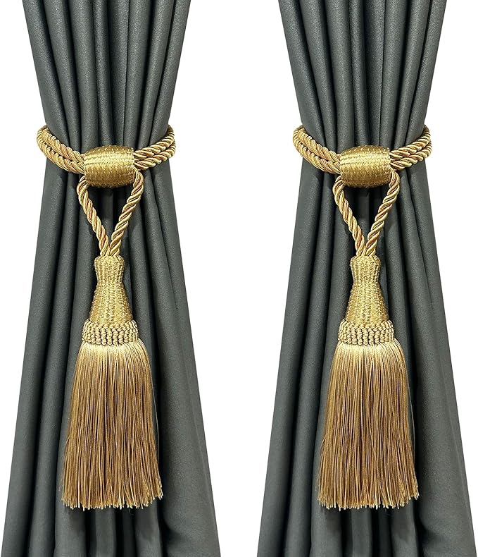Fenghuangwu Curtain Tiebacks Handmade Elegant Curtain Tie Backs Holdbacks with Tassel for Home Office Decor 2 Pack - Gold