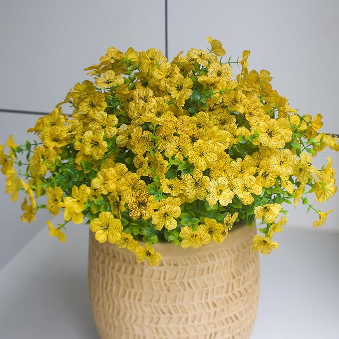 Yellow Artificial Outdoor Flowers 12 Bundles Fake Daisy Faux Mums Fall Plants Cheerful Weatherproof Floral Arrangements Decoration for Outside Landscaping Decor (Yellow Daisy)