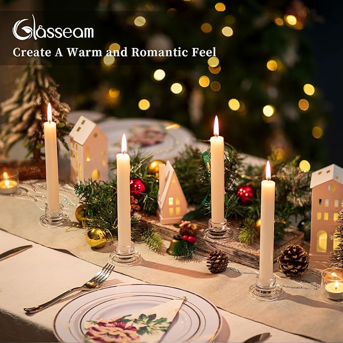 Glasseam Glass Tapered Candlestick Holders: 20Pcs Small Taper Candle Holders Bulk Short Candle Stick Candle Holder Clear Modern Candle Holder for Table Centerpiece Wedding Christmas Dining Party Decor