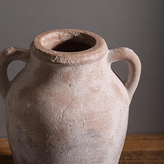 Rustic Farmhouse Decor - 8.46" Brown Ceramic Rustic vase with Dual Handles, Perfect for Home Decor, Vintage,Flower or Decorative vase