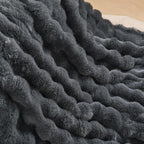 Lotus Karen King Size Faux Fur Blanket - Dark Gray, Big Bubble Rabbit Fluff, 108x90 Inches