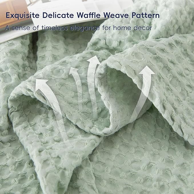 PHF Ultra Soft Waffle Weave Throw Blanket 50"x 60"- Washed Lightweight Breathable Cozy Woven Blanket for Bed - Aesthetic Decor for Couch Bedding Sofa Home Car - Sage Green/Mint Green