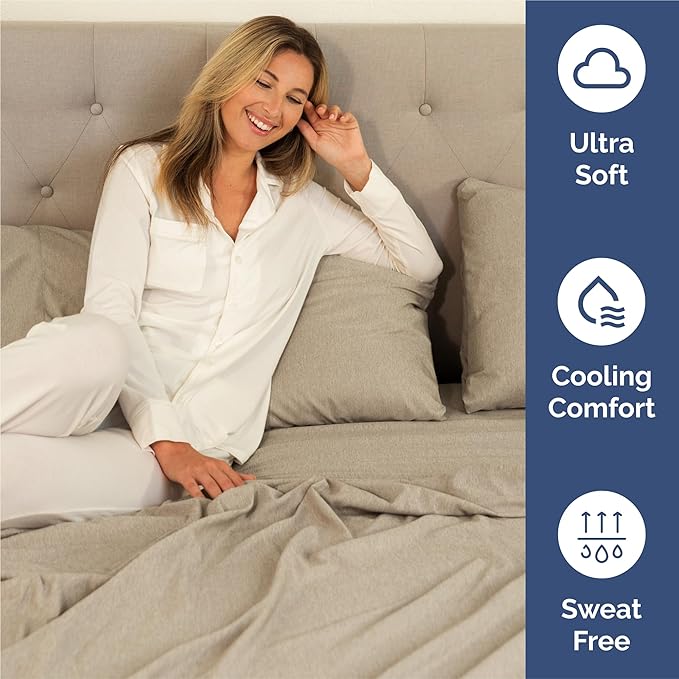 Split King Sheets Set 7 Piece - Includes 4 Pillowcases - Bed Sheets Split King - Soft Hotel Luxury Bedding - Cooling & Breathable - 1 Flat & 2 Fitted & 4 Pillowcases w/ Deep Pockets - Heathered Beige