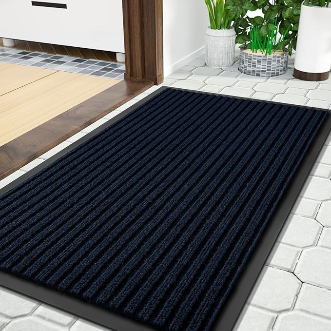 Yimobra Front Door Mat Outdoor Indoor Entrance, 100% Waterproof All-Season All Weather Doormat, Welcome Matt Outside Entry, Non Slip, Low Profile, Heavy Duty Patio Porch Floor Mats,36 x 17,Navy Blue