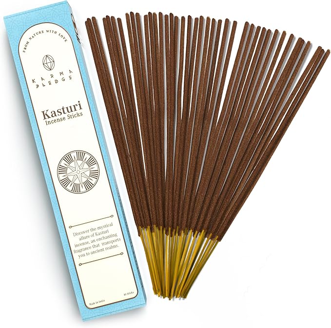 Kasturi Incense Sticks, Organic Hand Dipped Incense, Natural Herbs & Aromatic Ingredients, Contain 40 Sticks Inside, Burn Time 45 to 60 Minutes, Spiritual Gifts, Bliss Incense by Karma Pledge