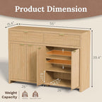 Fluted Sideboard Buffet Cabinet with Storage Drawers, 55" Large Accent Storage Cabinet for Entryway, Kitchen, Living Room - Wood