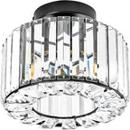 VONLUCE Crystal Light Fixture, Small Chandelier Light Fixture Modern Ceiling Light Fixture for Hallway, Black Semi Flush Mount Ceiling Light for Kitchen Bedroom Living Room Entryway