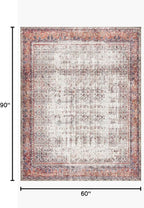 Loloi Layla Collection LAY-12 Ivory/Brick 5'-0" x 7'-6" .13" Thick Area Rug, Soft, Durable, Vintage Inspired, Distressed, Low Pile, Non-Shedding, Easy Clean, Printed, Living Room Rug