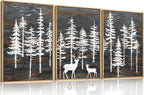 Celestdeco Modern White Forest Framed Canvas Wall Art Set, Minimalist Woodland Art Painting, Retro Tree Landscape Wall Decor, Wildland Deer Artwork for Living Room, Dining Room, Office - 24"x36"x3