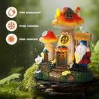 Solar Garden Statue Lights Mushroom Fairy House Figurine, Outdoor Memorial Garden Ornaments Waterproof Decoration for Outside Patio Yard Lawn Decor