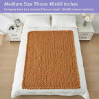 Bigacogo Chunky Knit Throw Blanket for Couch, 40x60 inches, 100% Hand Knitted with Thick Jumbo Chenille Yarn, Cozy Soft Large Rope Knot Cable Crochet Blankets for Sofa Bed Living Room, Burnt Orange