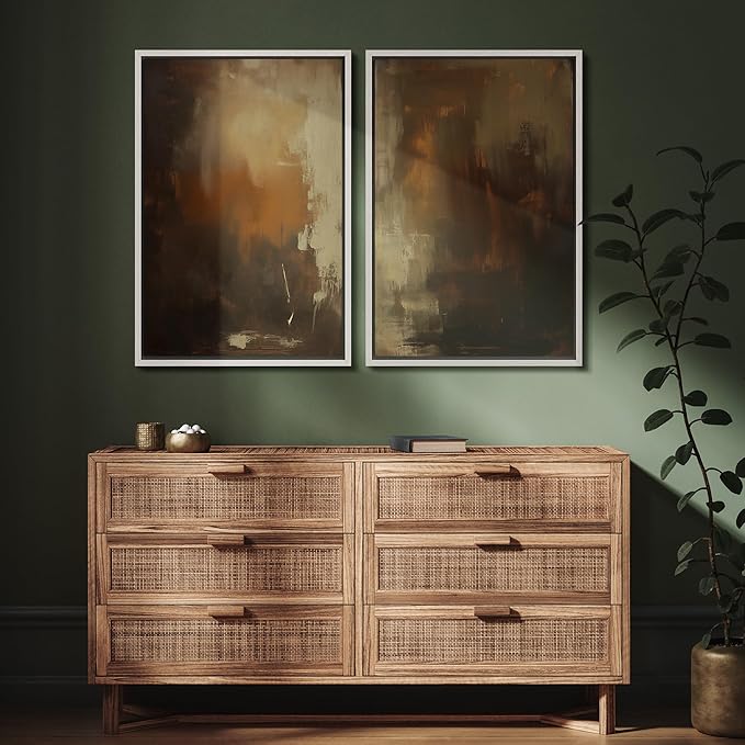 SIGNFORD Framed Canvas Print Wall Art Set Abstract Burnt Sienna and Beige Illustration Modern Art Decorative Nordic Nature for Living Room, Bedroom, Office - 16"x24"x2 White