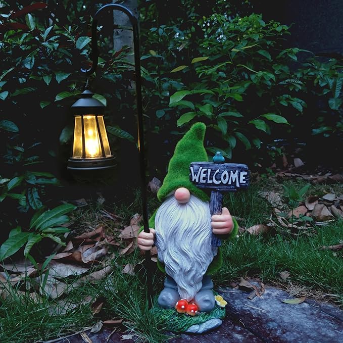 JOYBEE Garden Statues Gnome with Solar Lantern Outdoor Decor-Gnomes Solar Figurines Lights Decorations for Patio Yard Lawn Ornaments-Gifts for Women Mom Grandma