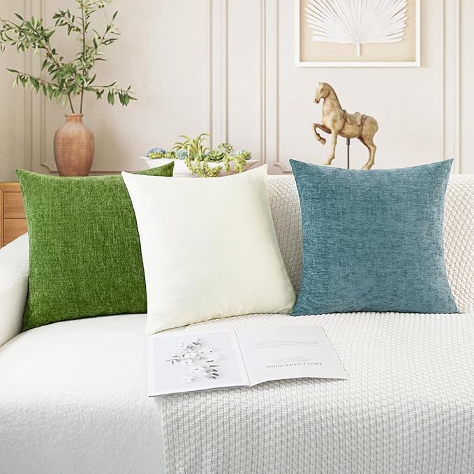 CaliTime Throw Pillow Covers Decorative 24 X 24 Inches Pack of 2 Cozy Chenille Cushion Cases for Couch Sofa Bed Living Room Home Cream